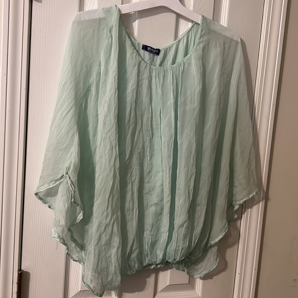 Giulia Silk Drape Embroidered back drape blouse with built in tank. - Picture 4 of 10